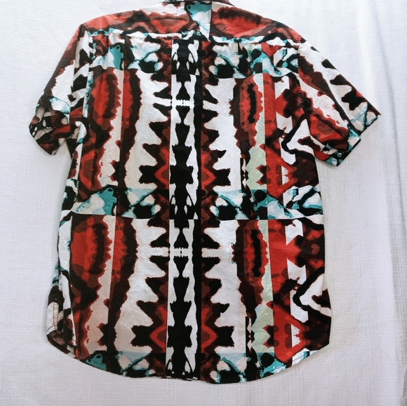Zip code button down abstract art short sleeve 100% cotton shirt XL - Picture 2 of 8